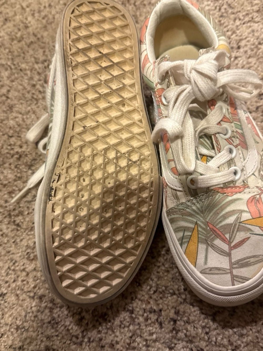 Vans Women's Floral Canvas Lace-Up Sneakers - White with Coral & Mint